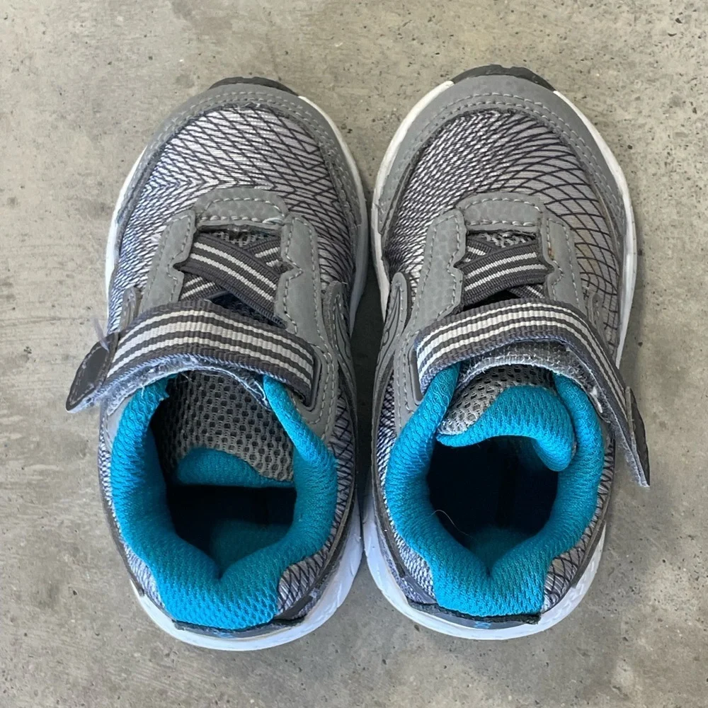 Saucony Baby Boys Gray Blue Athletic Walking Walker Shoes Size 5W Adjustable